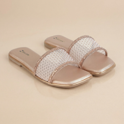 Zelion | Women Rhinestone Embellished Mesh Flat Sandals