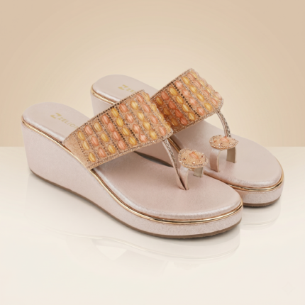 Zelion | Women Embellished Wedge Sandals with Toe Ring Detail